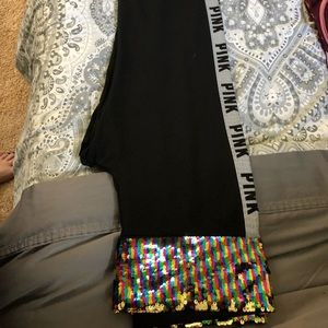 Pink Yoga Pants (full length) with Sequined waist